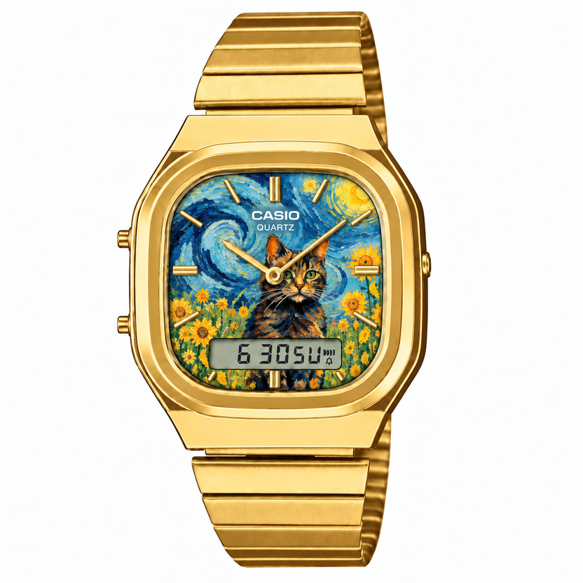 Casio AQ-240 Van Gogh Cat Gold by Club Wear